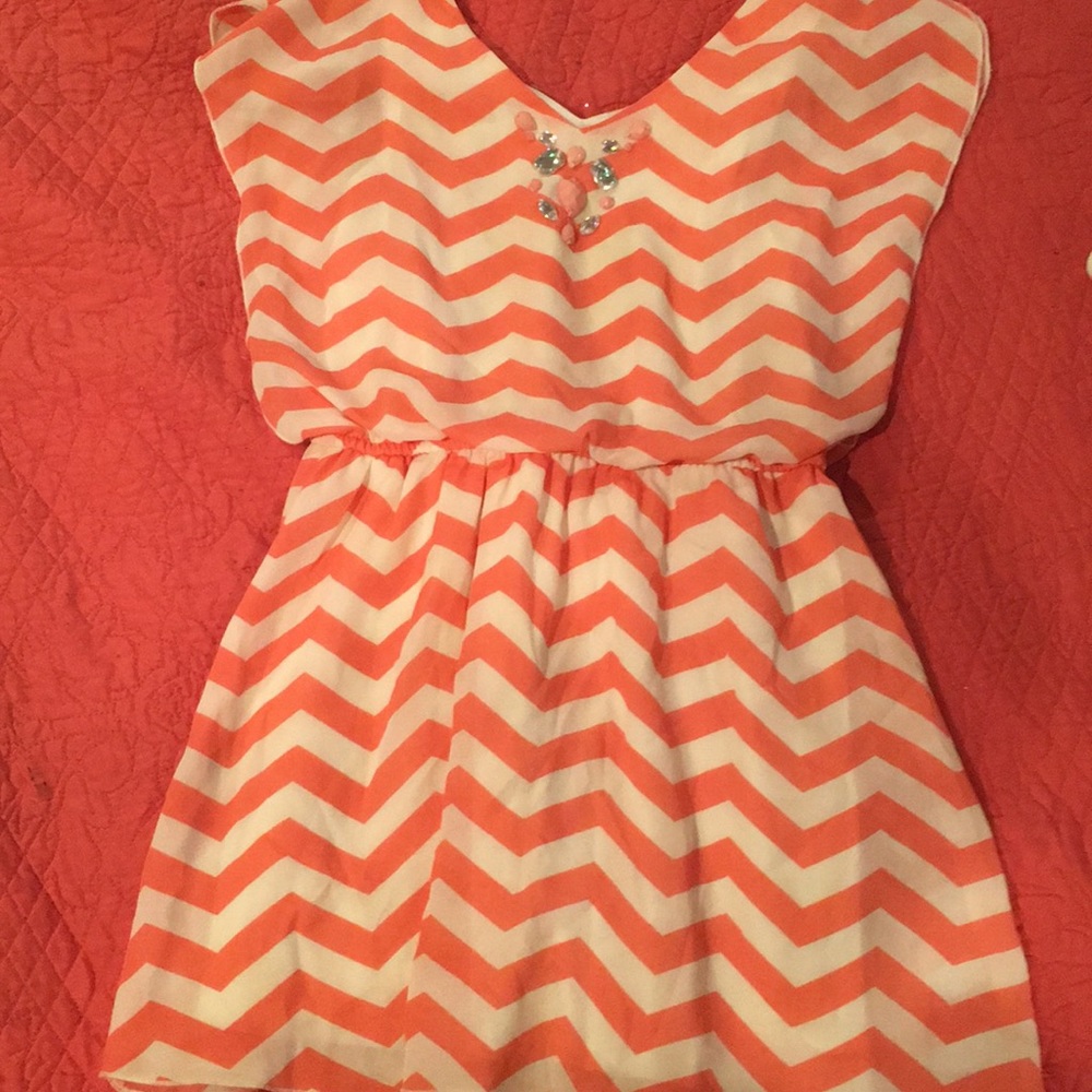 Chevron orange and white dress